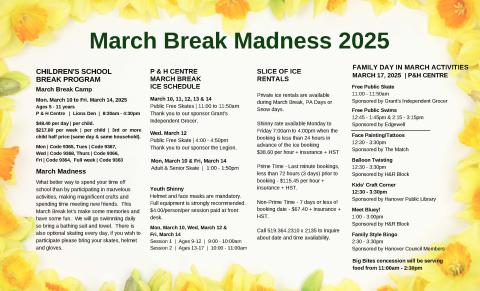 March Break Program schedule 